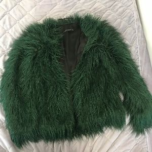 Zara green faux fur jacket